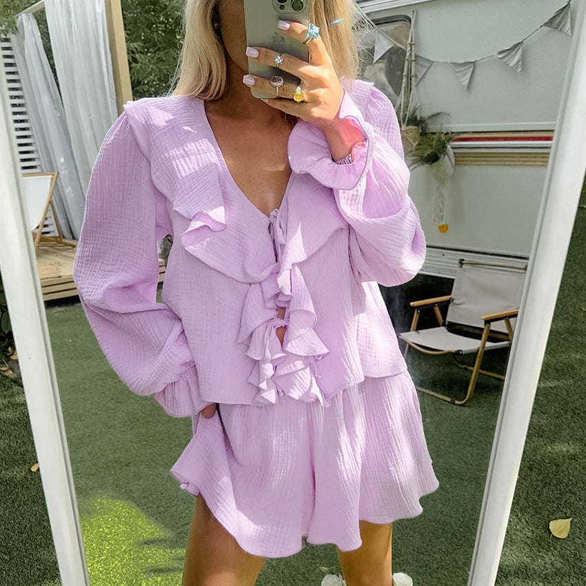 Lilac Ruffle Charm Pajama Set | Feminine Cozywear