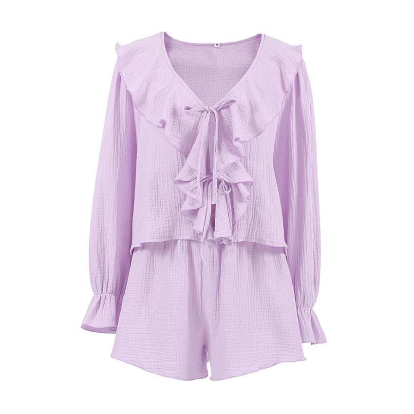 Lilac Ruffle Charm Pajama Set | Feminine Cozywear