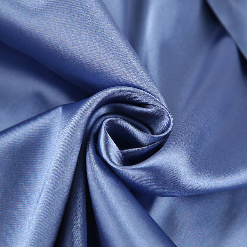 Blue Satin Pajama Set with Feather Trim | Cosielle