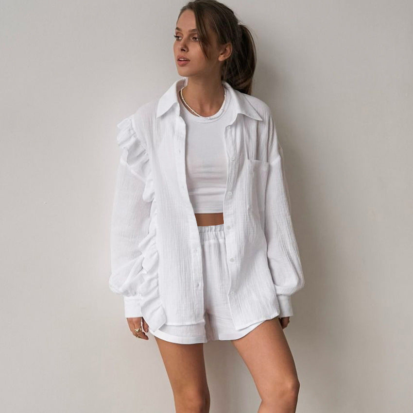 Ruffled Cotton Pajama Set | 2-Piece Loungewear for Women