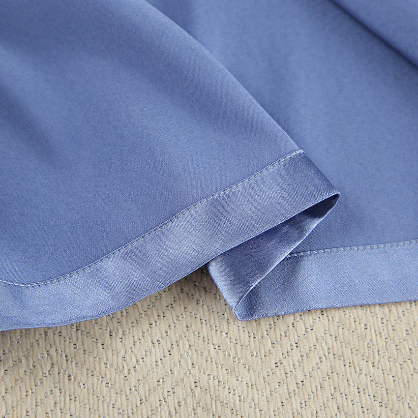 Blue Satin Pajama Set with Feather Trim | Cosielle