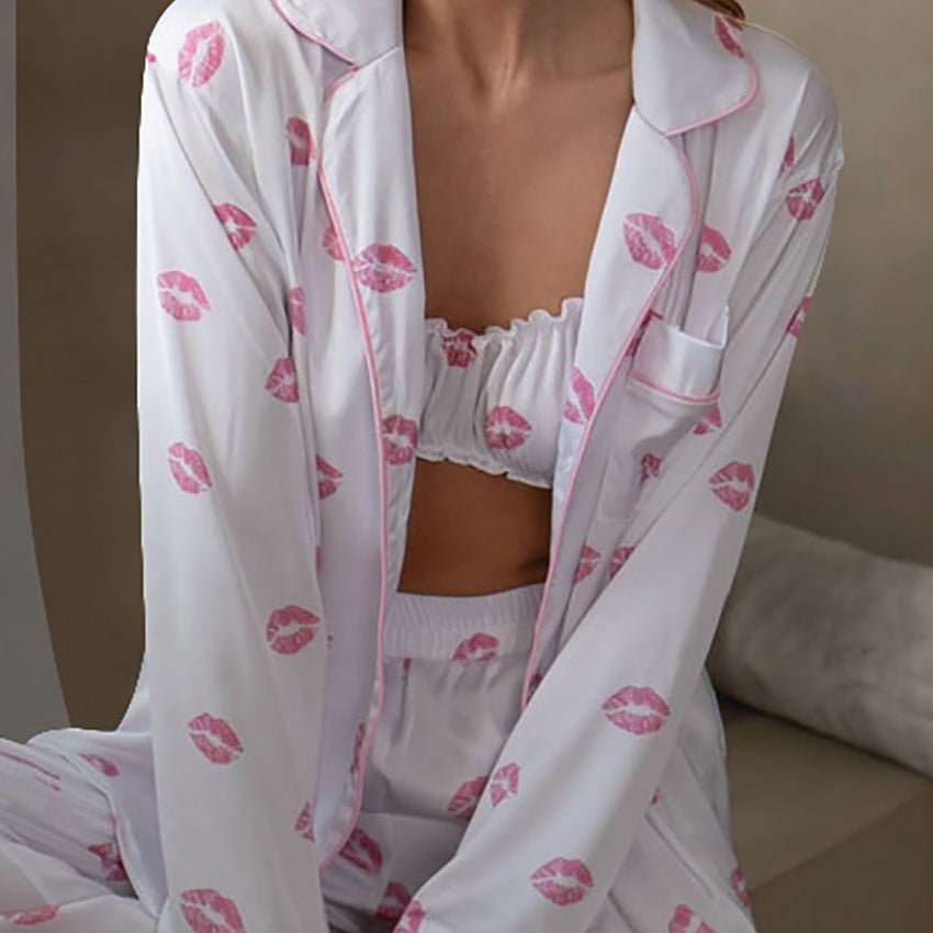 Pink Kiss Print Pajama Set | Cozy & Romantic Sleepwear