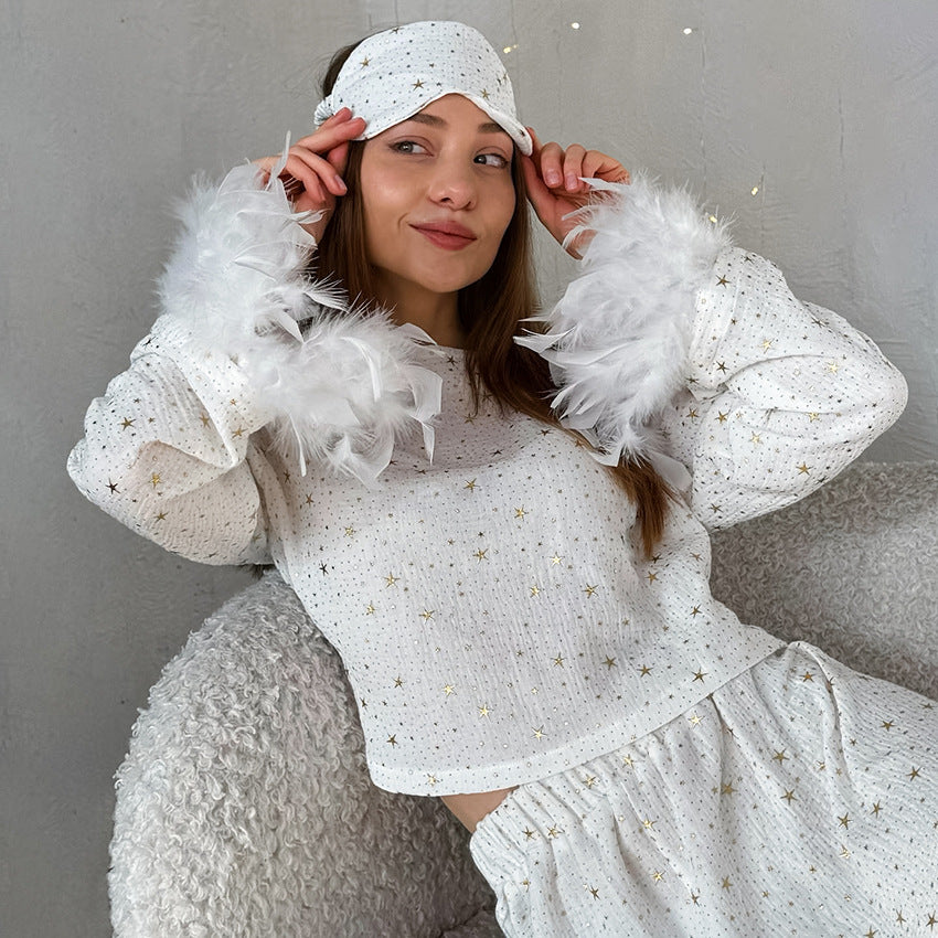 Pure Cotton Feather Sleeve Pajama Set | Cosi Elle