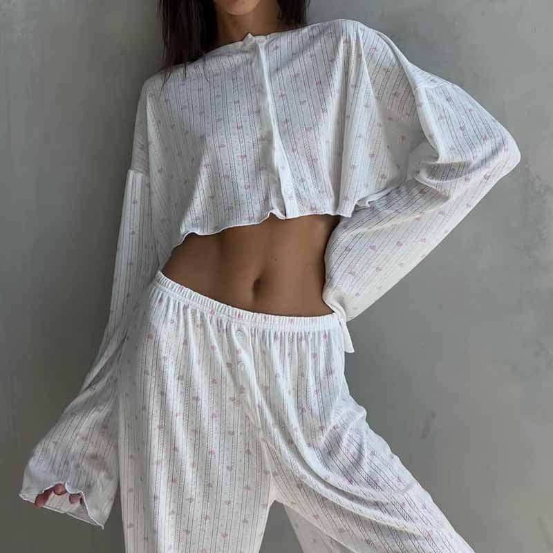 White Pajamas Set with Pink Hearts | Cozy & Cute