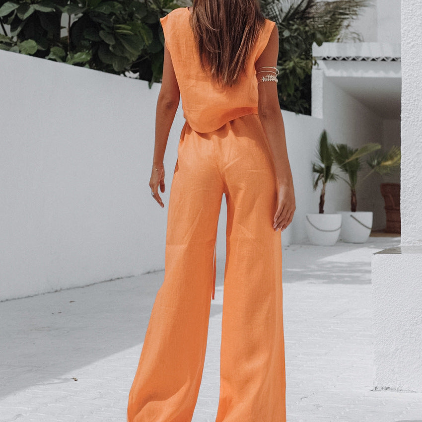 Cotton & Linen Sleeveless Lounge Set | Chic Comfort