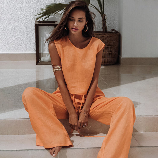 Cotton & Linen Sleeveless Lounge Set | Chic Comfort