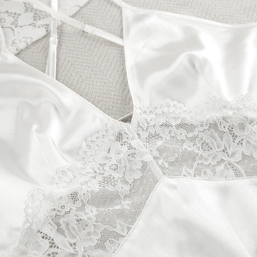 Elegant White Satin Nightdress | Robe Set