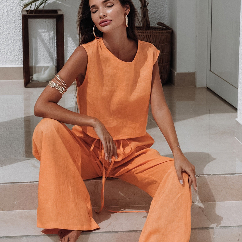 Cotton & Linen Sleeveless Lounge Set | Chic Comfort