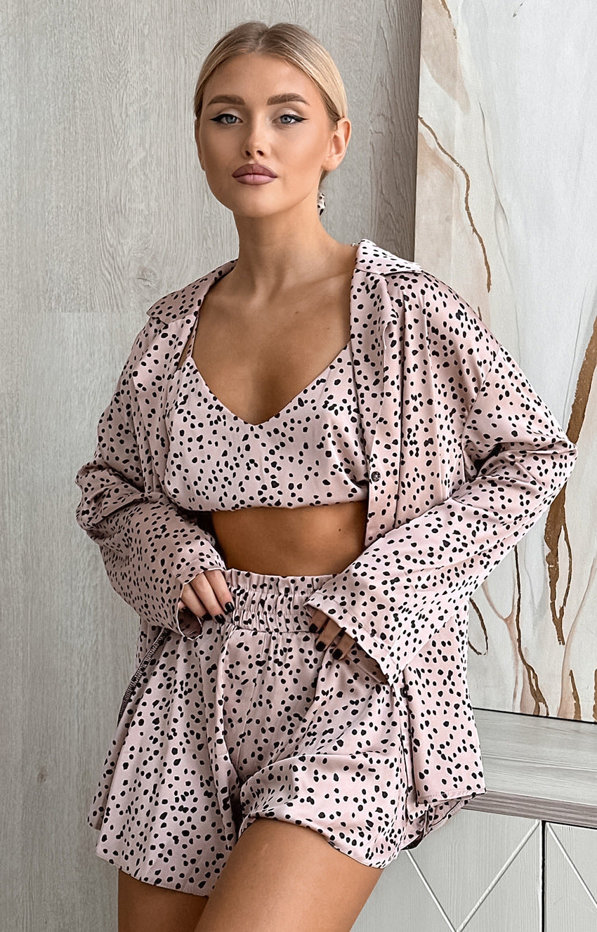 Leopard Dot Lounge Set | Chic 3-Piece Cozywear