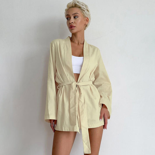 Autumn Cotton Tie-Up Pajama Set | Stylish Cozywear