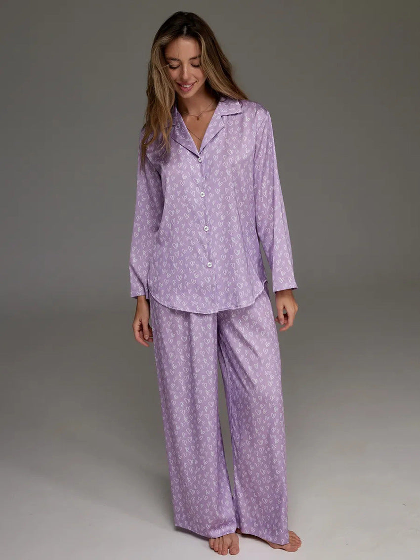 Lavender Heart Print Pajama Set | Cute & Comfy Sleepwear