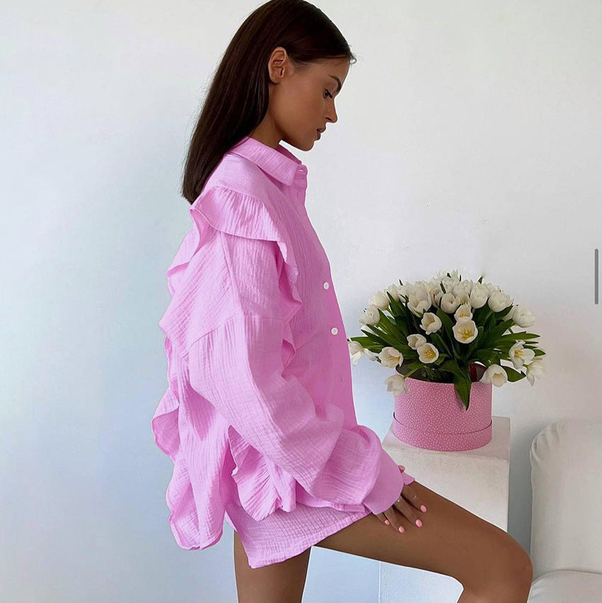 Ruffled Cotton Pajama Set | 2-Piece Loungewear for Women