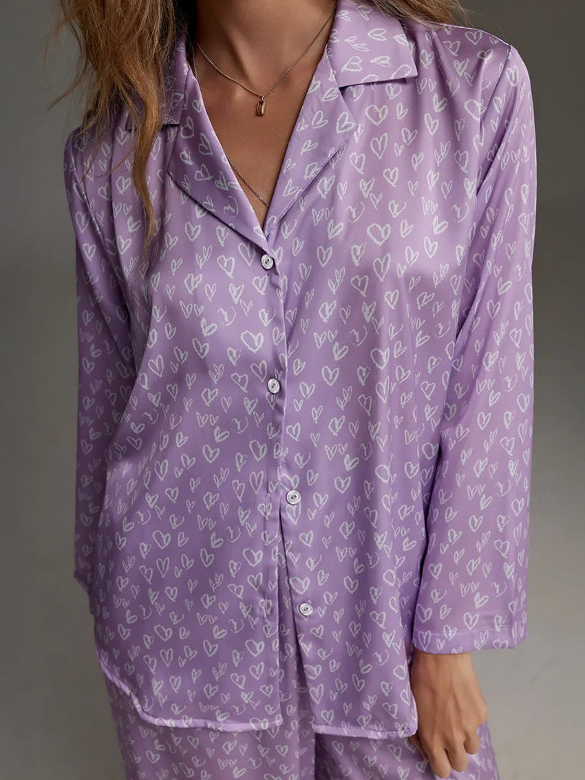 Lavender Heart Print Pajama Set | Cute & Comfy Sleepwear