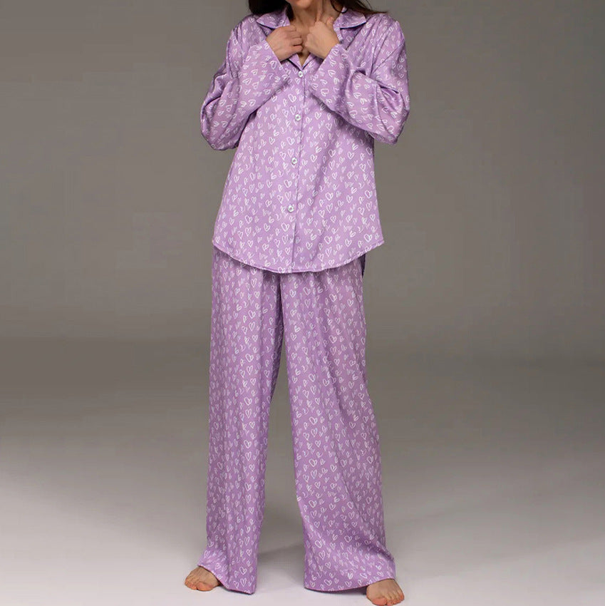Lavender Heart Print Pajama Set | Cute & Comfy Sleepwear