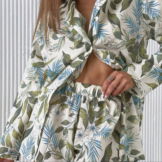 Tropical Print Cotton Pajama Set | Lightweight & Stylish